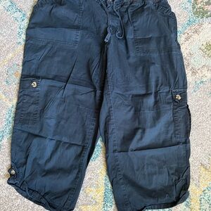Navy Women's Cargo Capris Drawstring Waist